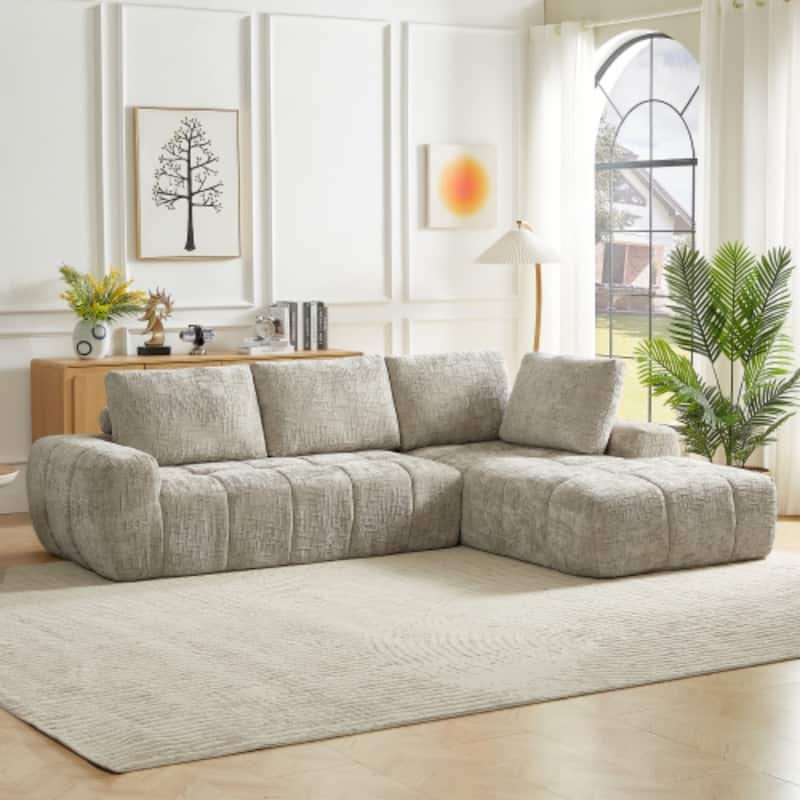 111.4" L-Shaped Mnimalist Faux Fur Sectional Oversized Sofa for Living Spaces