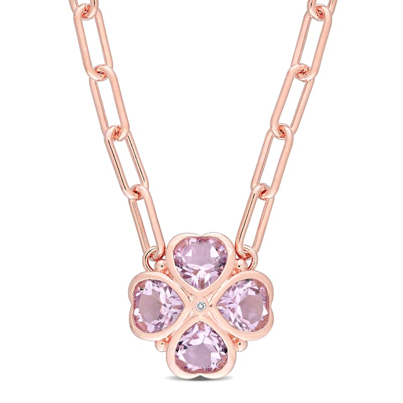 Miadora Rose de France Fashion Pendant With Daimond Accent and Chain Pink Silver