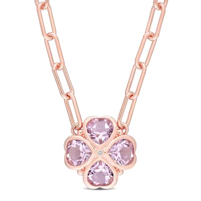 Miadora Rose de France Fashion Pendant With Daimond Accent and Chain Pink Silver