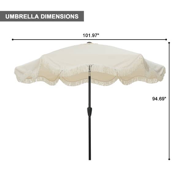 dimension image slide 4 of 9, Clihome 9 Ft. Bohemian Fringed Patio Market Umbrella