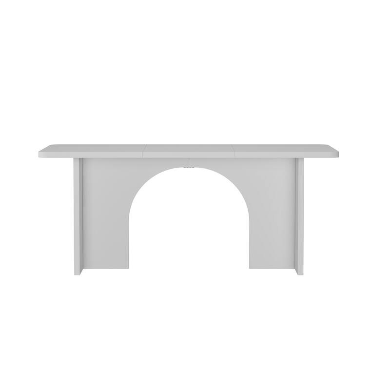 Modern White Rectangular Dining Table with Arch Base Minimalist Wood Kitchen Table Multifunctional for Home or Office