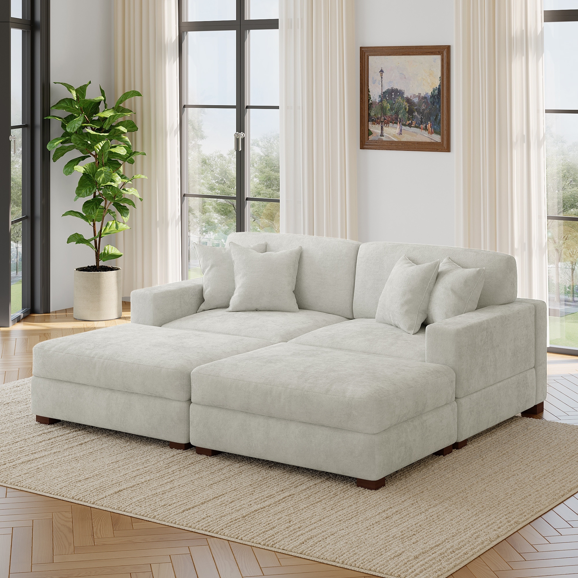 Modern Chenille Oversized Modular Sectional Sofa with 2 Ottoman