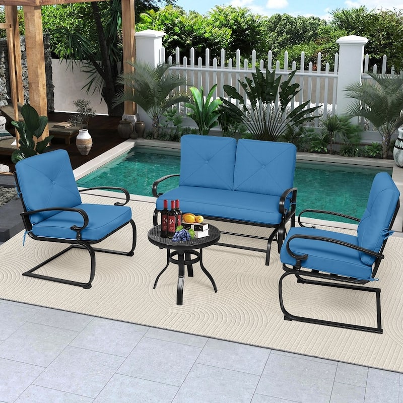 4-Piece Outdoor Patio Glider Loveseat and Rocker Conversation Set with Cushions