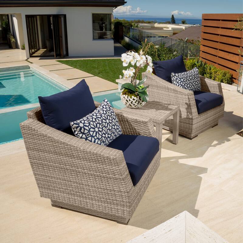 Cannes 3 Piece Aluminum Outdoor Patio Club Chairs & Side Table
