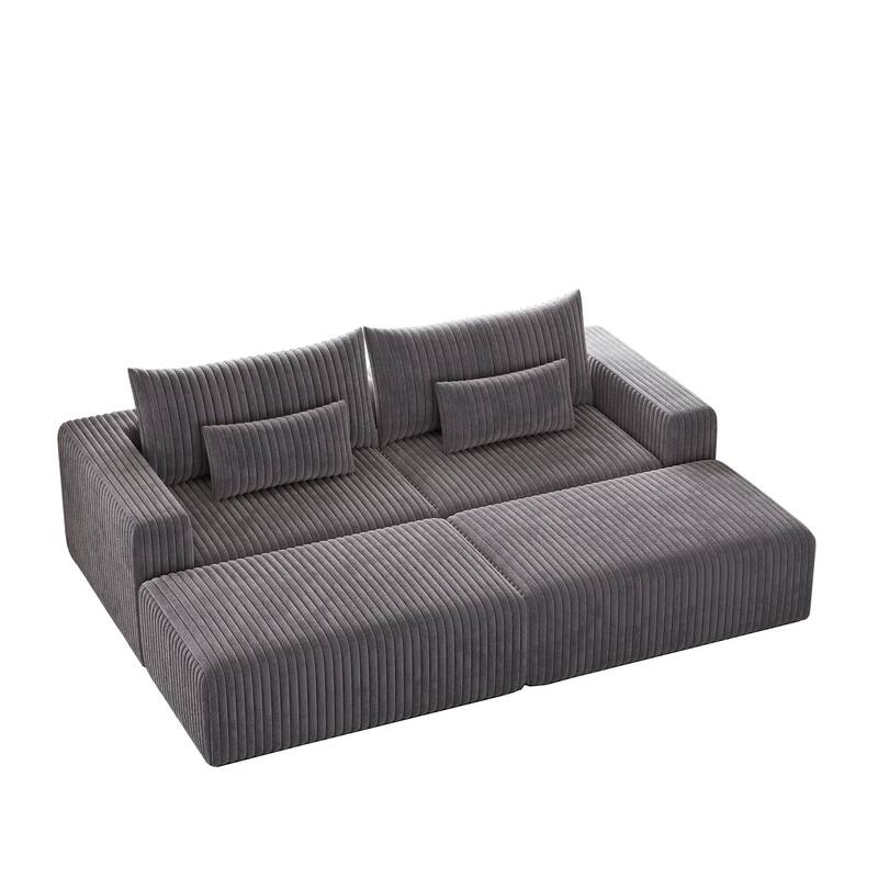 102" Corduroy Lounge Sectional Sofa with 2 Footstools