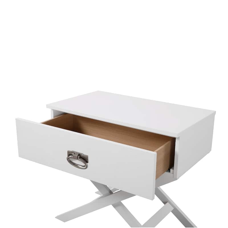 Wooden X-Frame Nightstand with Drawer - 27" - White