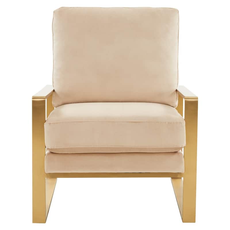 LeisureMod Jefferson Modern Velvet Accent Armchair With Gold Base