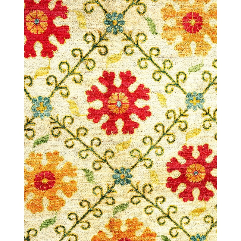 Overton Handknotted Wool Vintage Inspired Contemporary Suzani Ivory Area Rug - 17' 10" x 11' 10"