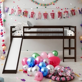 Stylish & Simple Twin Size Loft Bed with Slide, Sturdy Construction & Safety Guaranteed, Multifunctional Design, Espresso