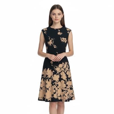 Connected Apparel Cap Sleeve Printed Mid-Length Dress