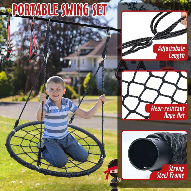 50 ft Ninja Warrior Obstacle Course for Kids with Swing, Tree Slackline Jungle Gym Outdoor