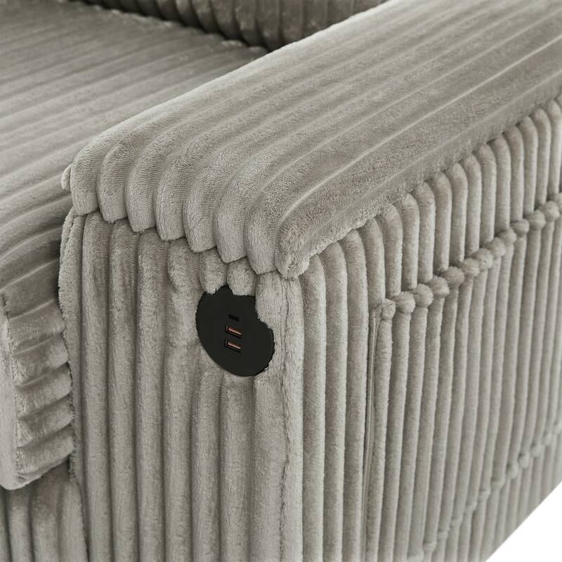 133" Corduroy 4-Seater Sofa with USB Ports, Hidden Storage Arms & Flip-Top Cup Holders