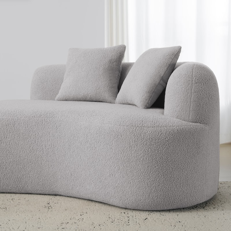 Curved Four Seater Grey Sofa, Teddy Velvet Fabric, No-Assembly for Small Spaces