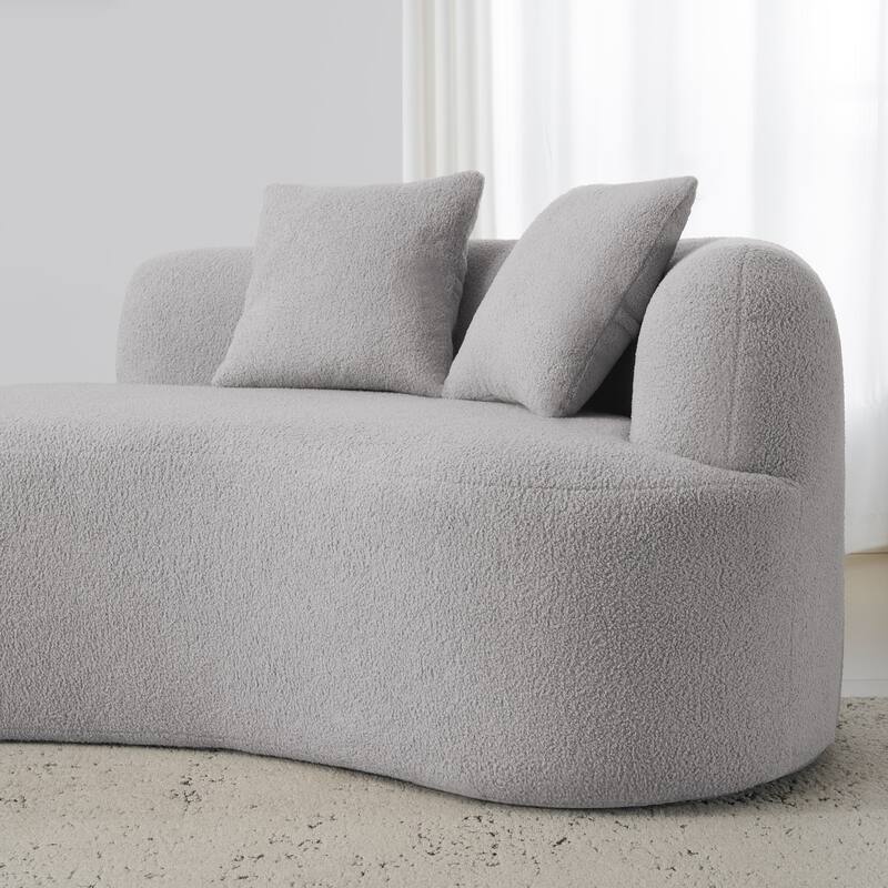 Roomfitters Curved Four Seater Sofa Teddy Velvet Fabric, Full Compression No-Assembly Couch for Small Spaces & Apartments