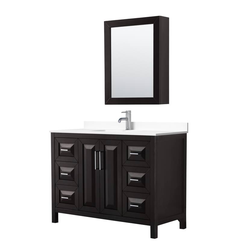 Daria 48 Inch Single Vanity, Cultured Marble Top, Medicine Cabinet - Dark Espresso, Chrome Trim, White Cult. Marble Top