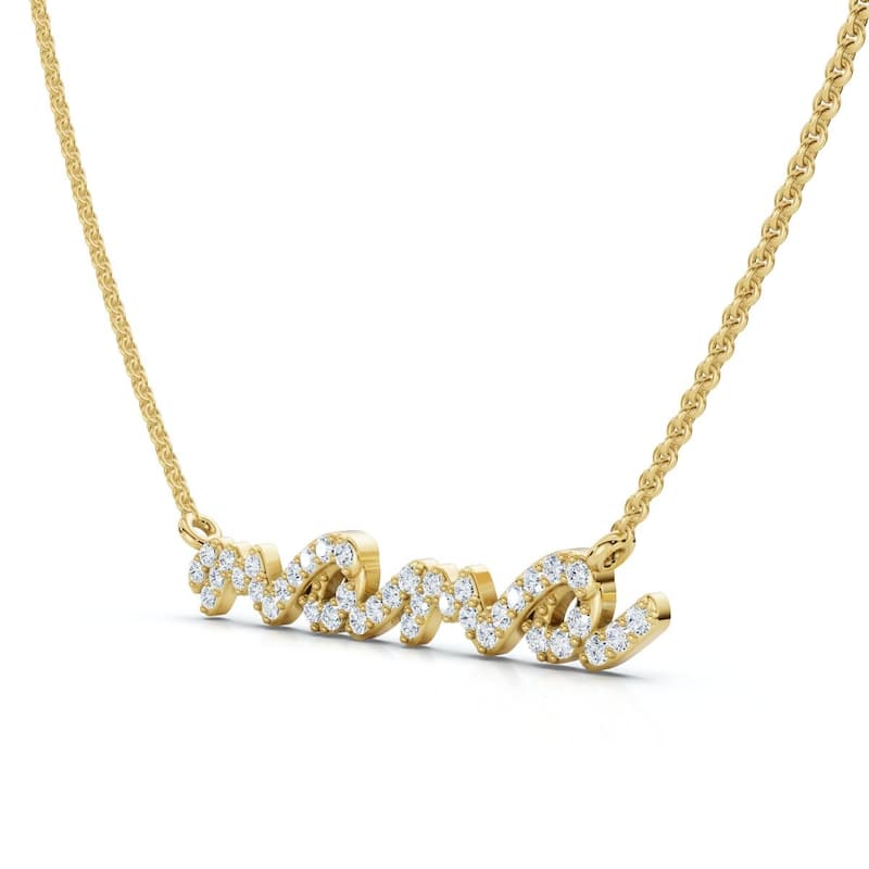 Bliss Diamond Diamond Script Mama Pendant Gold Necklace 1 1/2" Wide Lab Grown - Yellow
