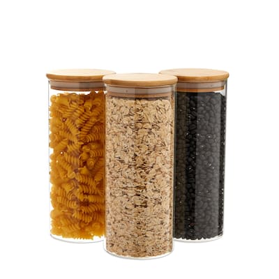 Glass Storage Containers with Bamboo Lids, Airtight Canisters for Pantry (32.5 oz, 3 Pack)
