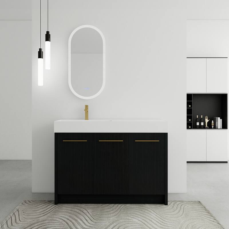 24" Bathroom Vanity with Resin Sink, Soft Close Hinges, Adjustable Storage, Black Chestnut Color, Freestanding Cabinet