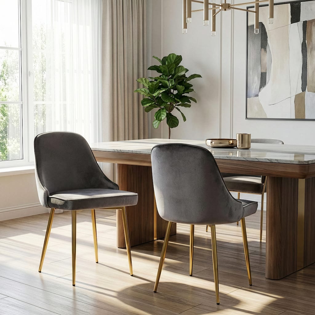 Set of 2 Alpha Sandy Brown Velvet Chair with Brushed Gold Steel Legs