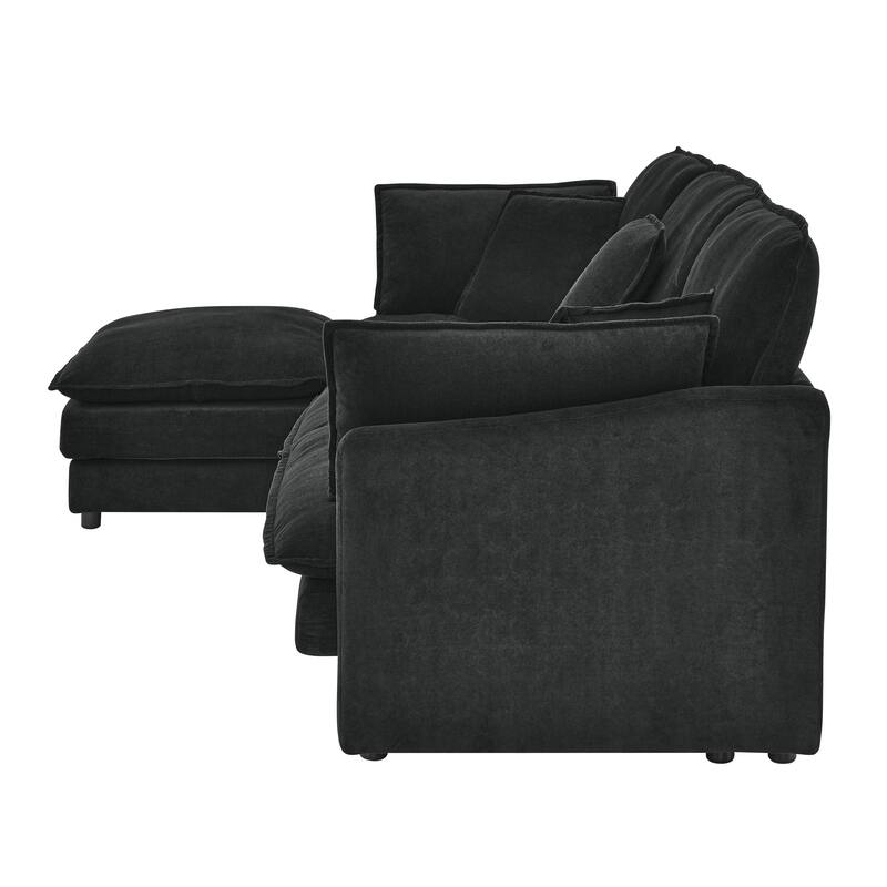 Roomfitters Modular L-Shaped Sectional Sofa with Ottoman, Plush Towel Fabric 4-Seater