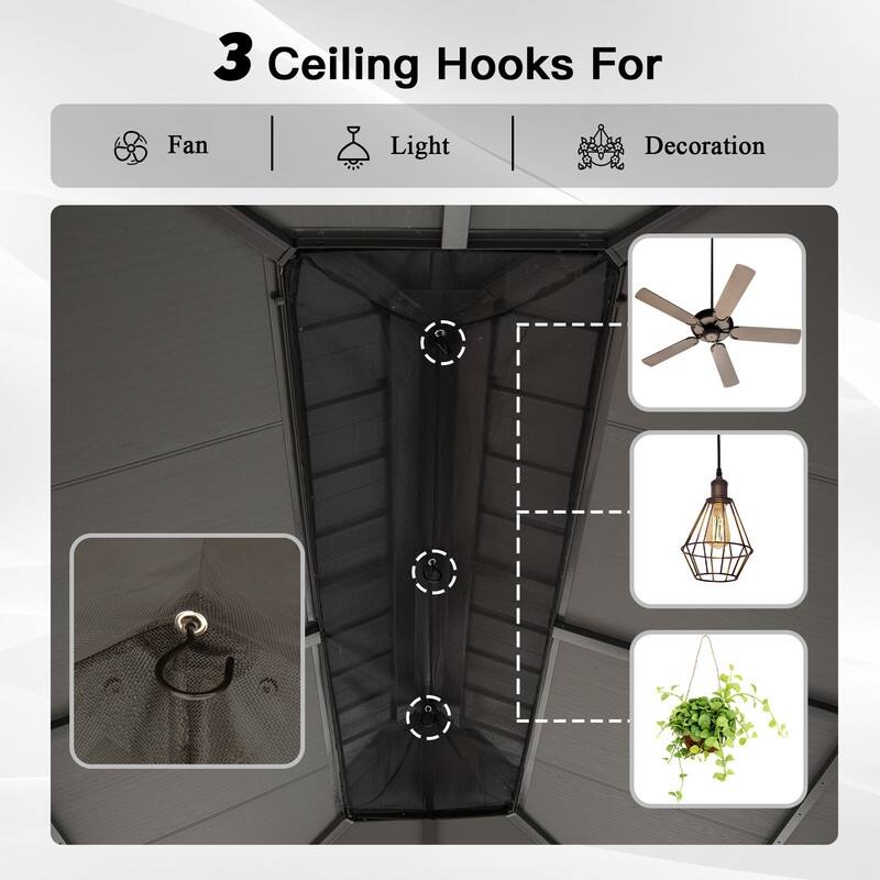 Domi 10x14FT Resin Hardtop Gazebo with Drainage Gutter, 2025 Upgraded Outdoor Metal Gazebo Canopy with Double Roof
