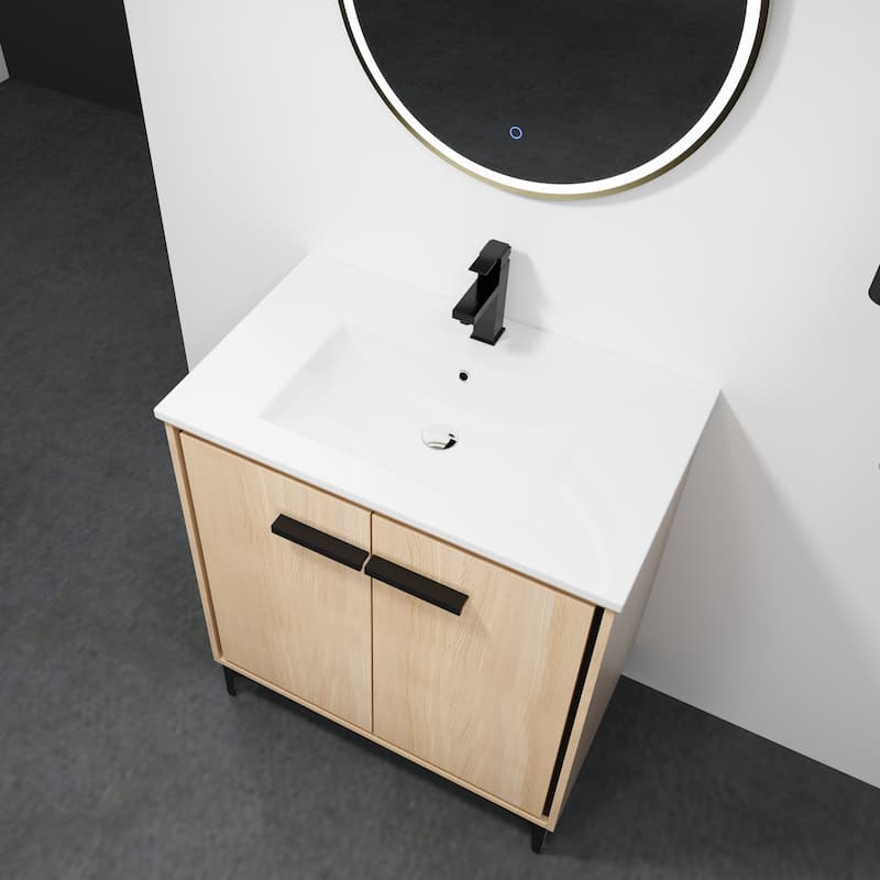30 Inch Bathroom Vanity Base with basin, Storage Cabinet with Doors, Engineered Wood, walnut