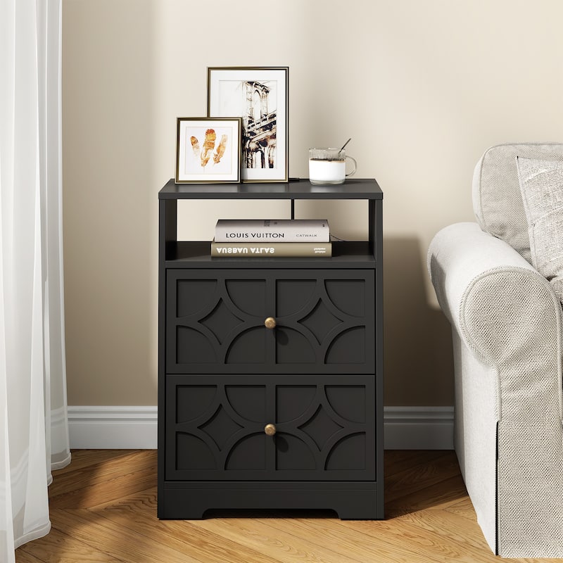 Large Night Stand with 2 Drawers and Charging Station