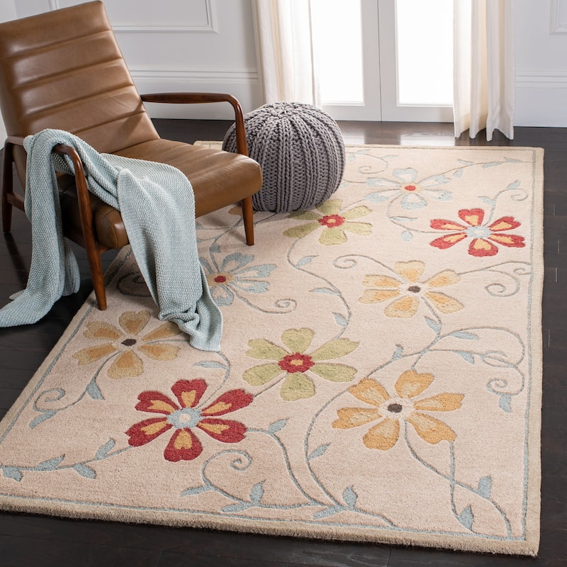 SAFAVIEH Handmade Blossom Jayasri Modern Floral Wool Rug - 5' x 8' - Beige/Multi