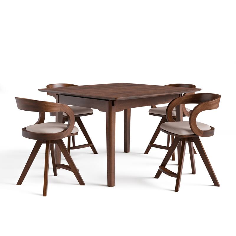 Furniture of America Abigail IX Mid-Century Modern 5-Piece Walnut 53-inch 1-Leaf Extendable Counter Height Dining Set