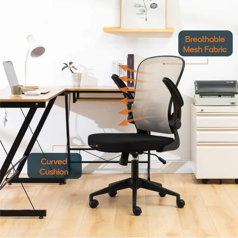 Newton Modern Mid-Back Mesh Office Chair with Flip-Up Arms, Adjustable Height, Tilt Lock, Swivel Wheels Desk Chair