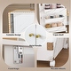 57.5' Foldable Sewing Machine Table with Locking Casters, Multi-Storage Craft Station with Shelves, Bins & Cabinet, Adjustable Sewing Cabinet for Home, Bedroom, and Craft Room(White)