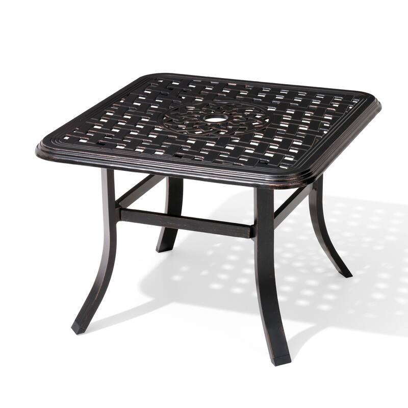 VredHom Cast Aluminum Square Side Table Outdoor with Umbrella Hole - 24.02" L x 24.02" W x 17.52" H - 24.02" L x 24.02" W x 17.52" H - Black with Bronze Spot