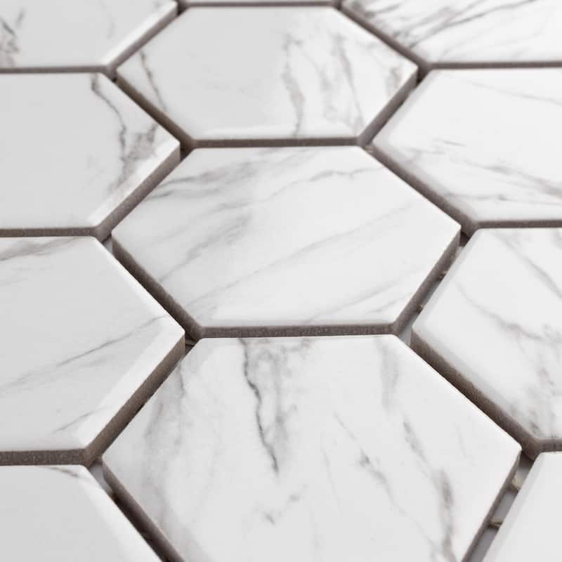 Merola Tile Flo 2" Hex White 11-1/8" x 12-5/8" Porcelain Mosaic Floor and Wall Tile