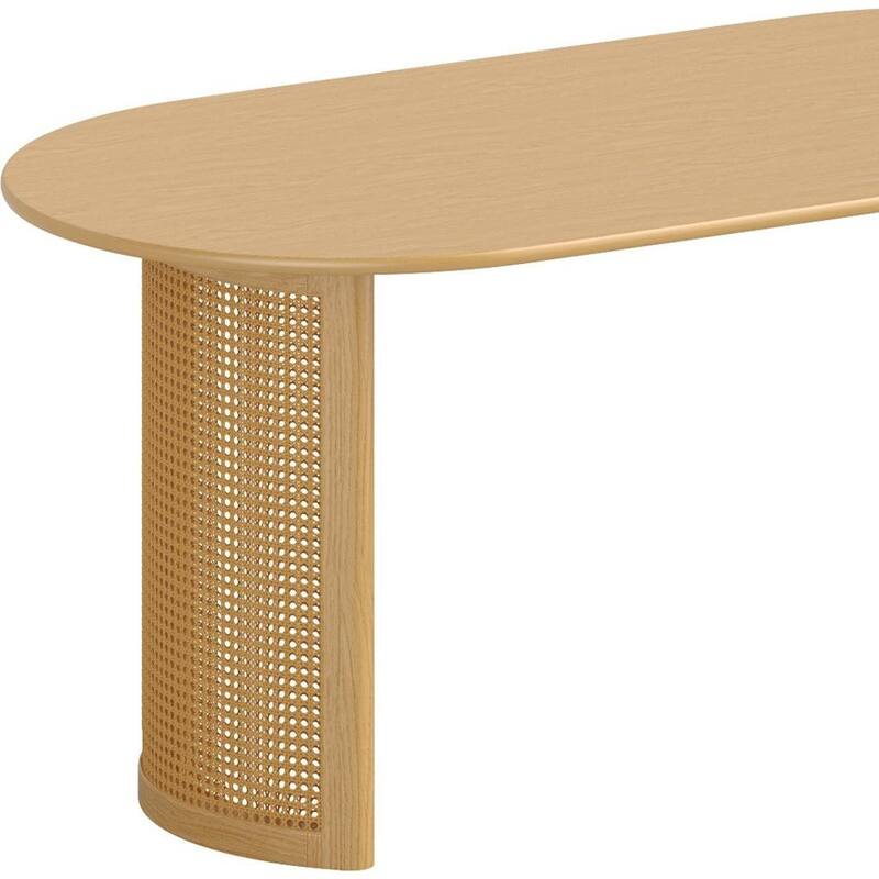 HomeRoots 66" Natural Solid Wood Double Pedestal Base Oval Dining Table - 66.30 in. x 29.64 in. x 33.15 in.