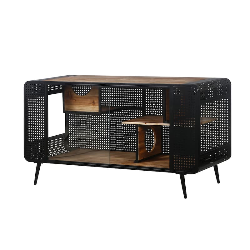 Roomfitters 55.12'' Spacious Cat House with Tempered Glass - Ideal for Living Room, Hallway, Study, Black and Brown