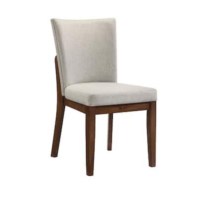 Lere Dining Chair Set of 2, Beige Fabric, Antique Style Brown Wood