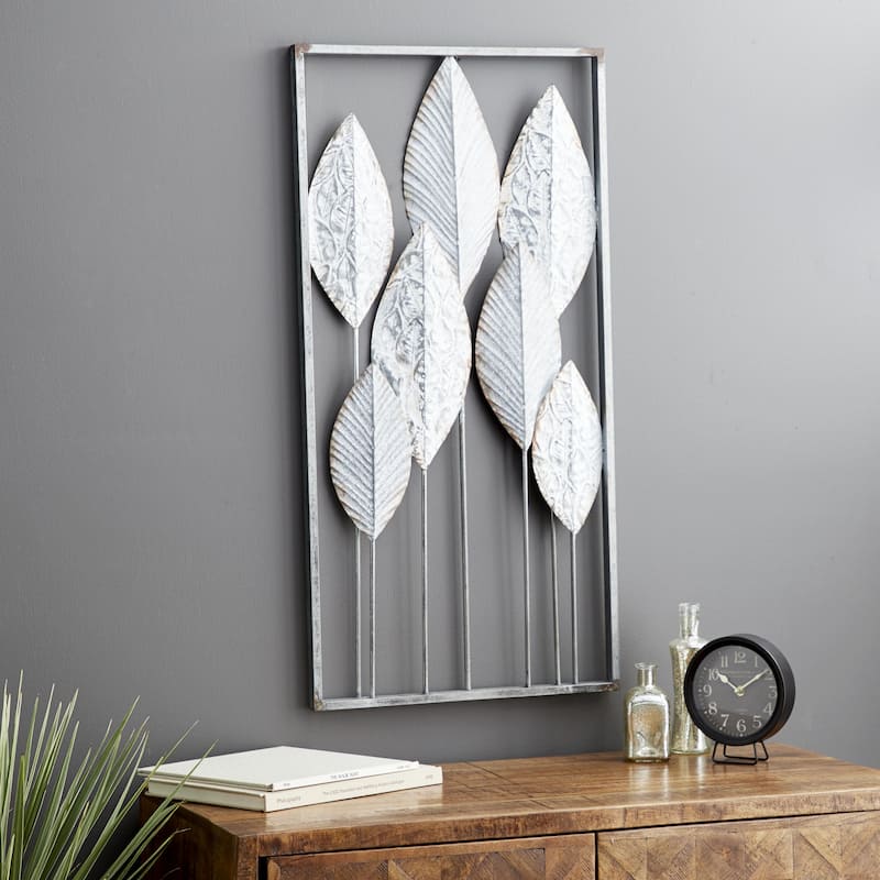 Metal Leaf Tall Cut-Out Home Wall Decor with Intricate Laser Cut Designs - Gray or Bronze - Roche River Decor