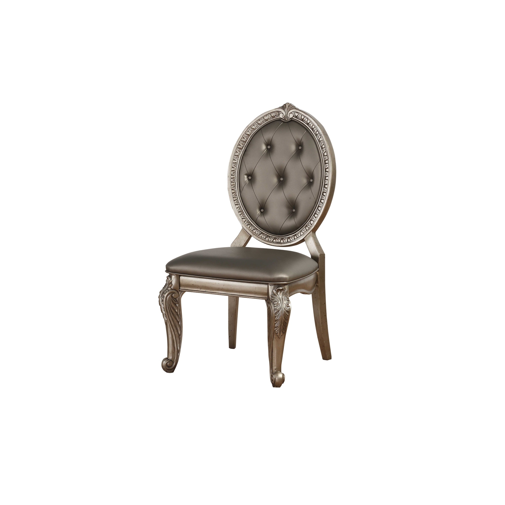 Set of Two Tufted Champagne Upholstered Faux Leather Dining Side Chairs Set of Two Tufted Champagne Upholstered Faux Leather Dining Side Chairs