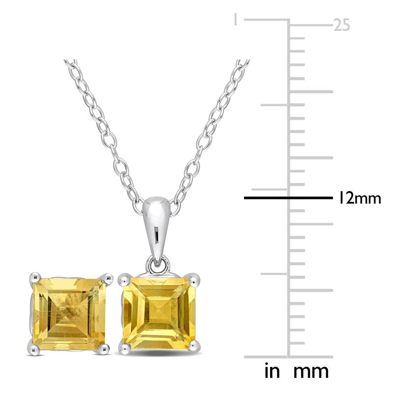 Miadora 3 1/6ct TGW Square Citrine Set of Necklace and Earrings in Sterling Silver