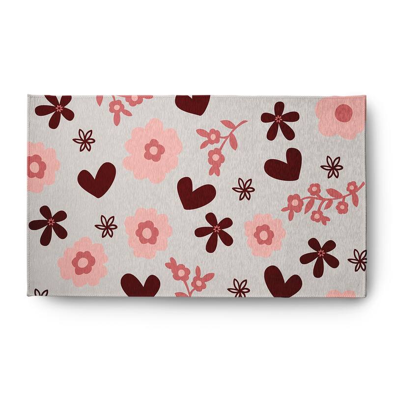 Flowery Love Valentines Chenille Indoor/Outdoor Rug - Grey - 3' x 5'
