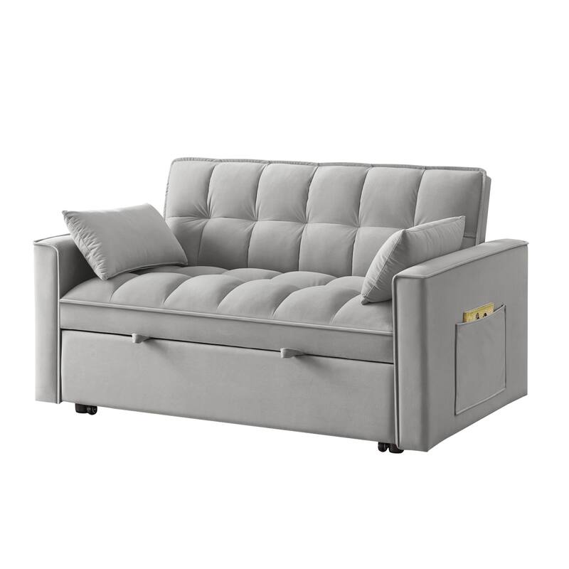 4 in 1 Convertible Loveseat Sofa Couch w/ Armrests & Storage Pockets, Tufted Pull-out Sofa Bed w/ Adjustable Backrest & Pillows