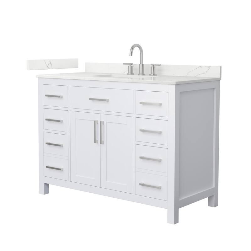 Wyndham Collection WCG2424-48S-QTZ-US3MXX Beckett 48" Free Standing - White / Giotto Quartz Top / Brushed Nickel