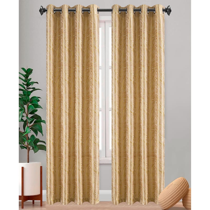 Loewe Marble Metallic Jacquard Grommet Window Curtain Panel, 54x90 Inches - 54x90 Inches - Gold