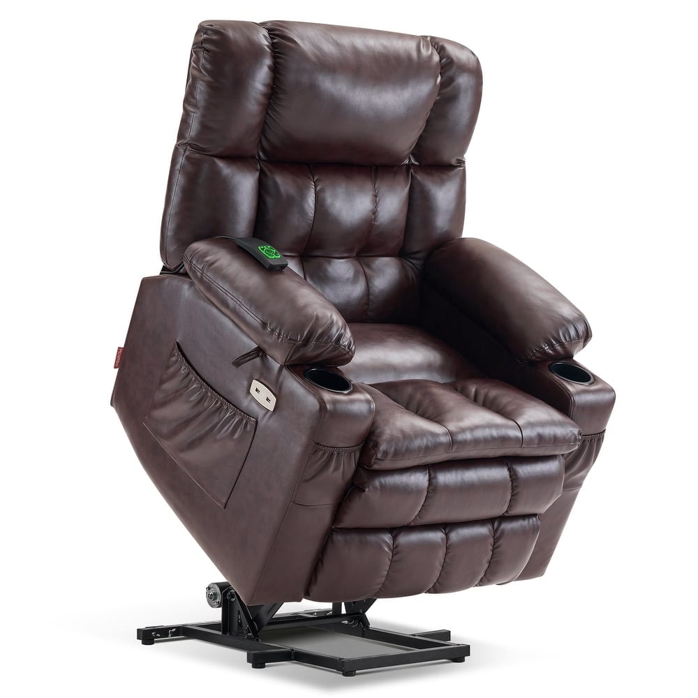 MCombo Medium Dual Motor Power Lift Recliner Chair Infinite Position, Massage and Heat, Extended Footrest, Faux Leather 7890