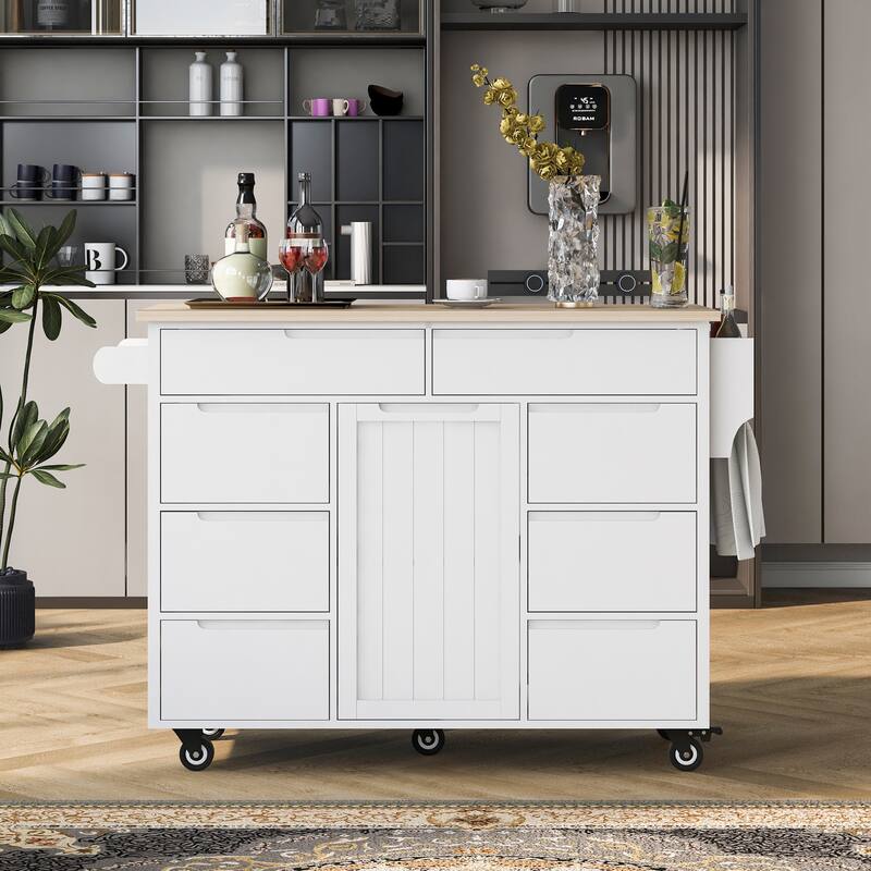 8 Drawer Rubber Wood Kitchen Island