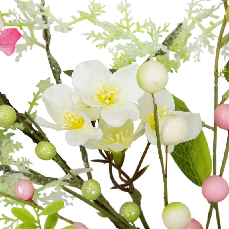 Hydrangea and Berry Floral Spring Garland - 5' - Pink and White