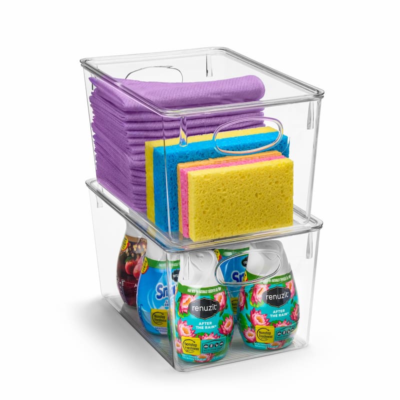 Sorbus Cleaning Supplies Clear Storage Containers with Lids for Organizing Under the Sink Bathroom Essentials Bins - 2 Pk - Clear