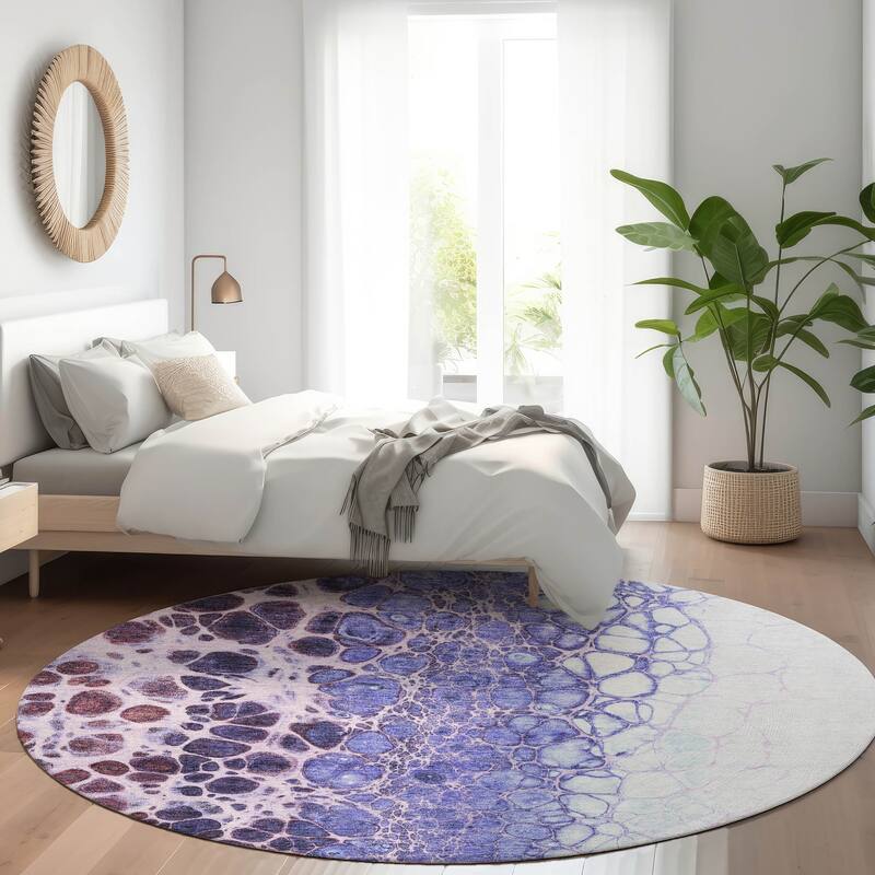 Machine Washable Indoor/ Outdoor Chantille Abstract Cobblestone Rug - Purple - 8' x 8'