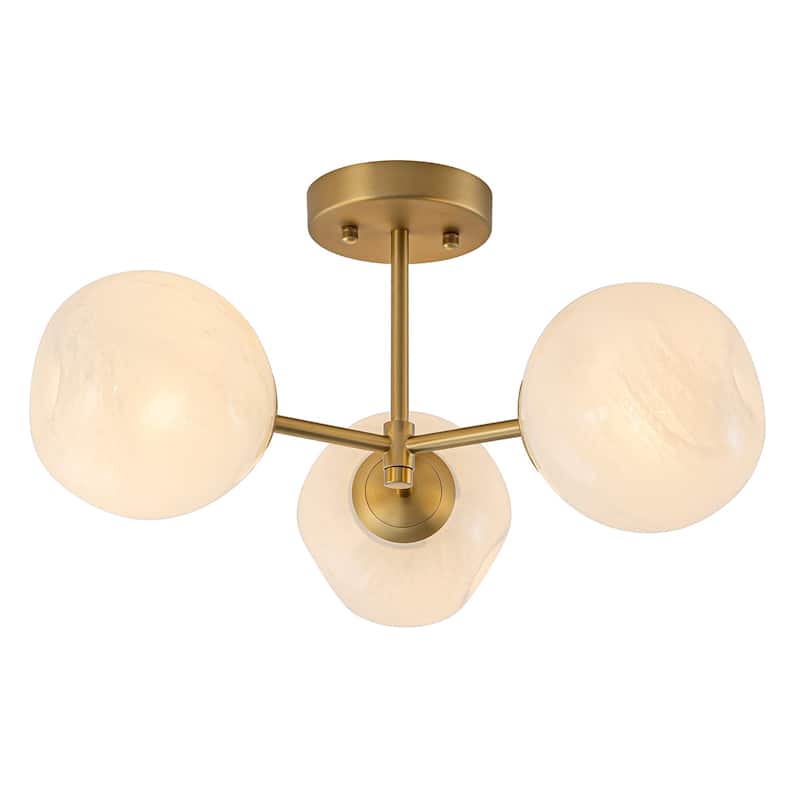 Modern 3-Light Globe Glass Ceiling Light Semi-Flush Mount Fixture for Living Room - Gold