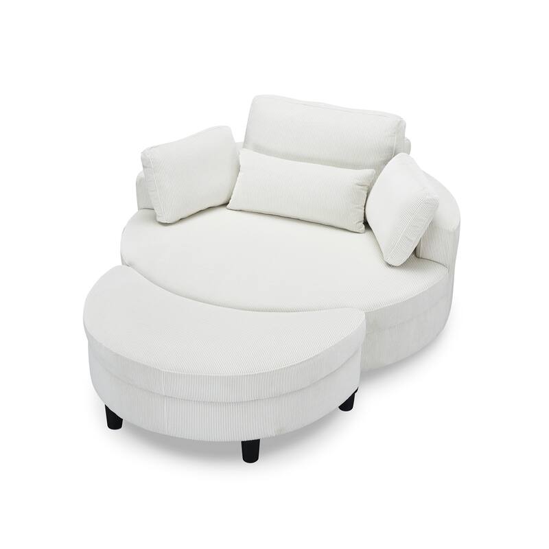 51" Fabric Sofa with Throw Pillows,Waist Pillow and Ottoman